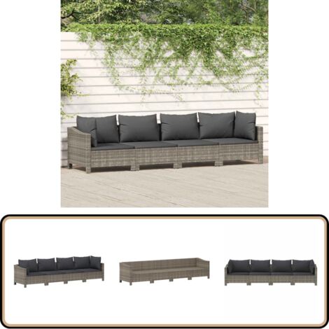 4-tlg. Garten-Lounge-Set mit Kissen Grau Poly Rattan - Gartenloungeset - Rattan Möbel - Outdoor Möbel - Loungemöbel - Gartenmöbel Set