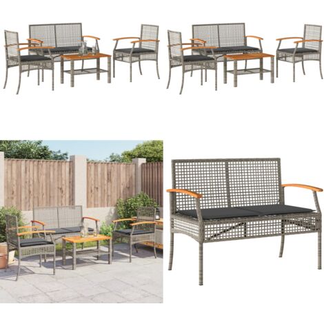 4-tlg. Garten-Lounge-Set mit Kissen Grau Poly Rattan - Gartenmöbel - Lounge Set - Rattan Möbel - Outdoor Möbel - Gartentisch - Home & Living