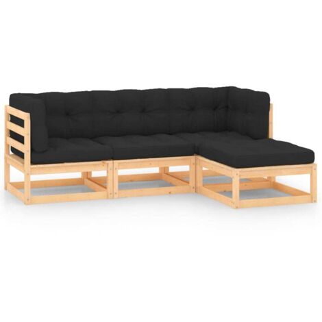 4-tlg. Garten-Lounge-Set mit Kissen Massivholz Kiefer