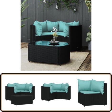 4-tlg. Garten-Lounge-Set mit Kissen Schwarz Poly Rattan - Gartensessel - Loungesessel - Gartenmöbeln - Outdoor Möbel - Rattan Sessel