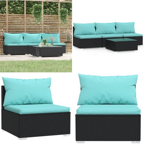 4-tlg. Garten-Lounge-Set mit Kissen Schwarz Poly Rattan - Gartensessel - Loungesessel - Outdoor Möbel - Gartenmöbel Set - PE-Rattan - Home & Living