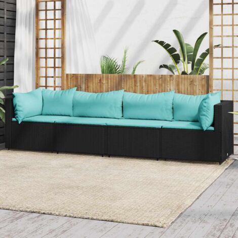 4-tlg. Garten-Lounge-Set mit Kissen Schwarz Poly Rattan vidaXL