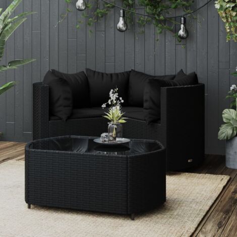 4-tlg. Garten-Lounge-Set mit Kissen Schwarz Poly Rattan vidaXL