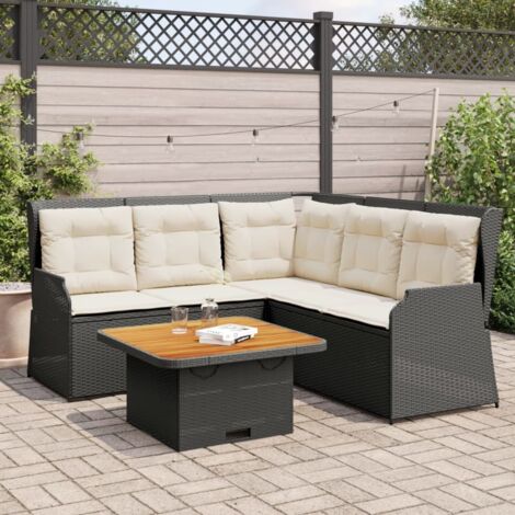 4-tlg. Garten-Lounge-Set mit Kissen Schwarz Poly Rattan vidaXL