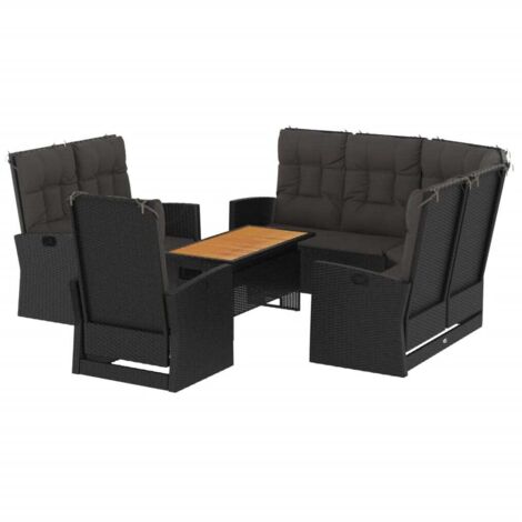 4-tlg. Garten-Lounge-Set mit Kissen Schwarz Poly Rattan vidaXL