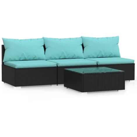 4-tlg. Garten-Lounge-Set mit Kissen Schwarz Poly Rattan vidaXL