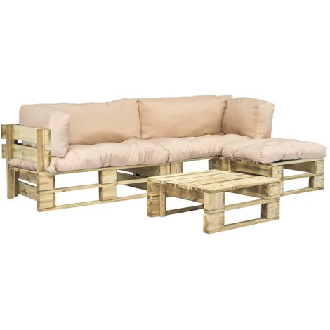 vidaXL 4-tlg. Garten-Lounge-Set Paletten Kissen Holz