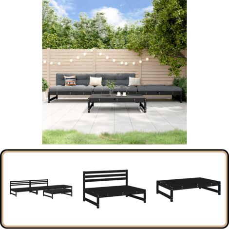 4-tlg. Garten-Lounge-Set Schwarz Massivholz Kiefer - Gartensofa - Gartenmöbeln - Loungesessel - Outdoor Möbel - Holzmöbel