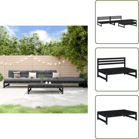 4-tlg. Garten-Lounge-Set Schwarz Massivholz Kiefer - Gartensofa - Gartenmöbeln - Loungesessel - Outdoor Möbel - Holzmöbel