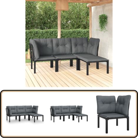 4-tlg. Garten-Lounge-Set Schwarz und Grau Poly Rattan - Gartengeräte - Gartenmöbel - Loungesessel - Outdoor Möbel - Rattanmöbel