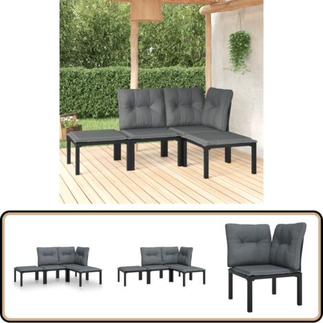 4-tlg. Garten-Lounge-Set Schwarz und Grau Poly Rattan - Gartengeräte - Gartenmöbel - Loungesessel - Outdoor Möbel - Rattanmöbel