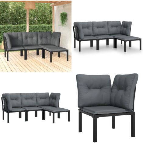 4-tlg. Garten-Lounge-Set Schwarz und Grau Poly Rattan - Gartengeräte - Gartenmöbel - Loungesessel - Outdoor Möbel - Rattanmöbel - Home & Living