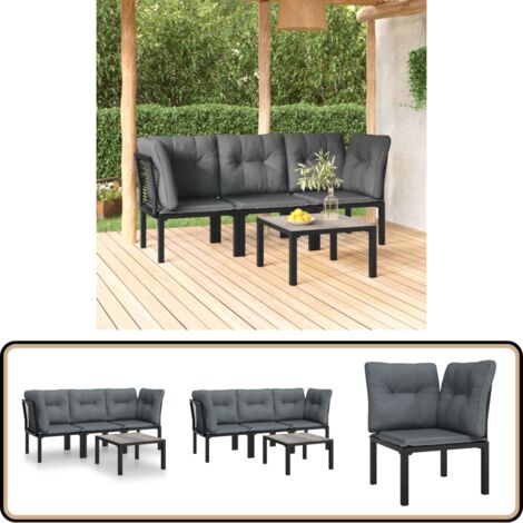 4-tlg. Garten-Lounge-Set Schwarz und Grau Poly Rattan - Gartensessel - Loungesessel - Gartenmöbel - Outdoor Möbel - Rattan Sessel