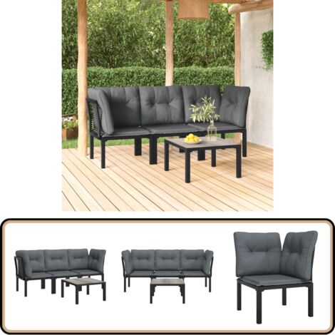 4-tlg. Garten-Lounge-Set Schwarz und Grau Poly Rattan - Gartensessel - Loungesessel - Gartenmöbeln - Outdoor Möbel - Gartenloungeset