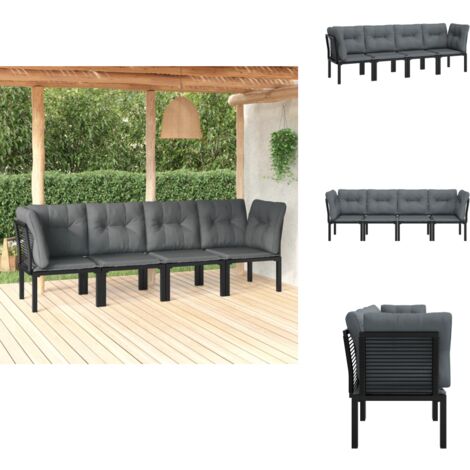 4-tlg. Garten-Lounge-Set Schwarz und Grau Poly Rattan - Gartensessel - Loungesessel - Gartenmöbeln - Outdoor Möbel - Rattan Sessel