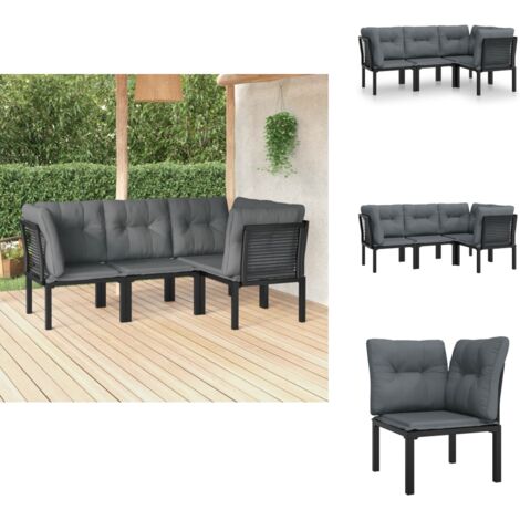 4-tlg. Garten-Lounge-Set Schwarz und Grau Poly Rattan - Gartenzubehör - Gartenloungeset - Loungesessel - Outdoor Möbel - Gartenmöbel