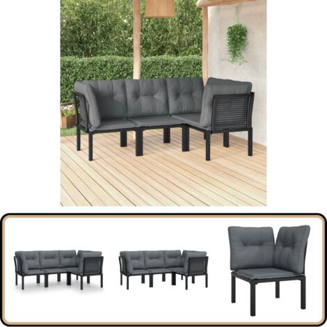 4-tlg. Garten-Lounge-Set Schwarz und Grau Poly Rattan - Gartenzubehör - Gartenloungeset - Loungesessel - Outdoor Möbel - Gartenmöbel