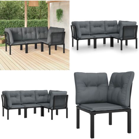 4-tlg. Garten-Lounge-Set Schwarz und Grau Poly Rattan - Gartenzubehör - Gartenloungeset - Loungesessel - Outdoor Möbel - Gartenmöbel - Home & Living