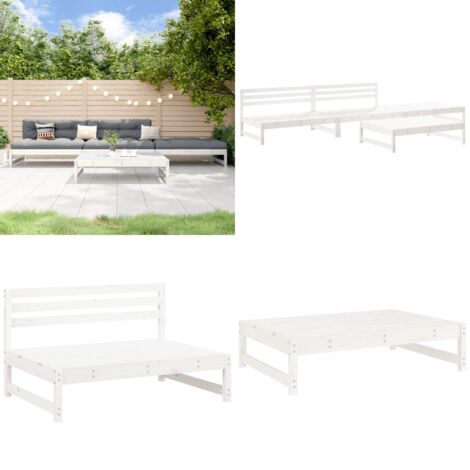 4-tlg. Garten-Lounge-Set Weiß Massivholz Kiefer - Gartenmöbel - Loungesessel - Gartenloungeset - Holzmöbel - Kiefernholz - Home & Living