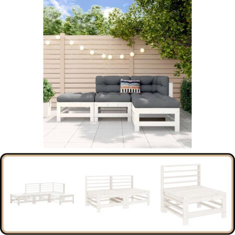 4-tlg. Garten-Lounge-Set Weiß Massivholz Kiefer - Gartenmöbel - Loungeset - Rattan Möbel - Kiefernholz - Gartenecke