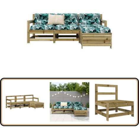 4-tlg. Garten-Sofagarnitur Kiefernholz Imprägniert - Gartenlounge Set - Holz Lounge Set - Esszimmerset - Gartensitzgruppe - Rattan Möbel