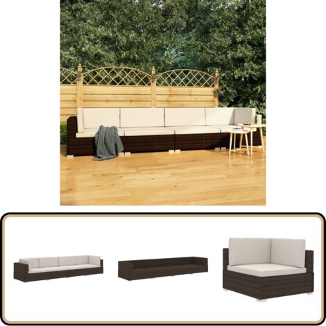 4-tlg. Garten-Sofagarnitur mit Auflagen Poly Rattan Braun - Outdoor Möbel - Gartenmöbel - Sofas - Rattan Möbel - Esszimmergarnitur