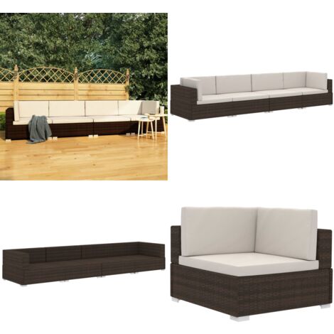 4-tlg. Garten-Sofagarnitur mit Auflagen Poly Rattan Braun - Outdoor Möbel - Gartenmöbel - Sofas - Rattan Möbel - Esszimmergarnitur - Home & Living
