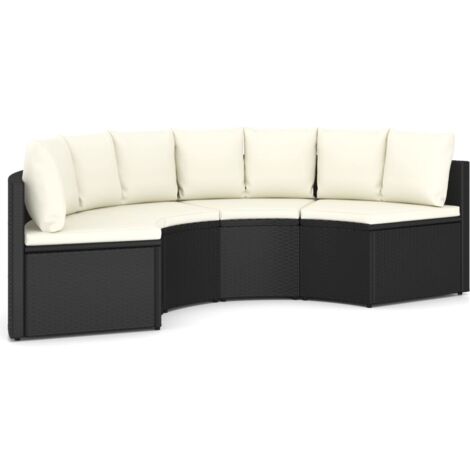 4-tlg. Garten-Sofagarnitur mit Auflagen Poly Rattan Schwarz 3523-A