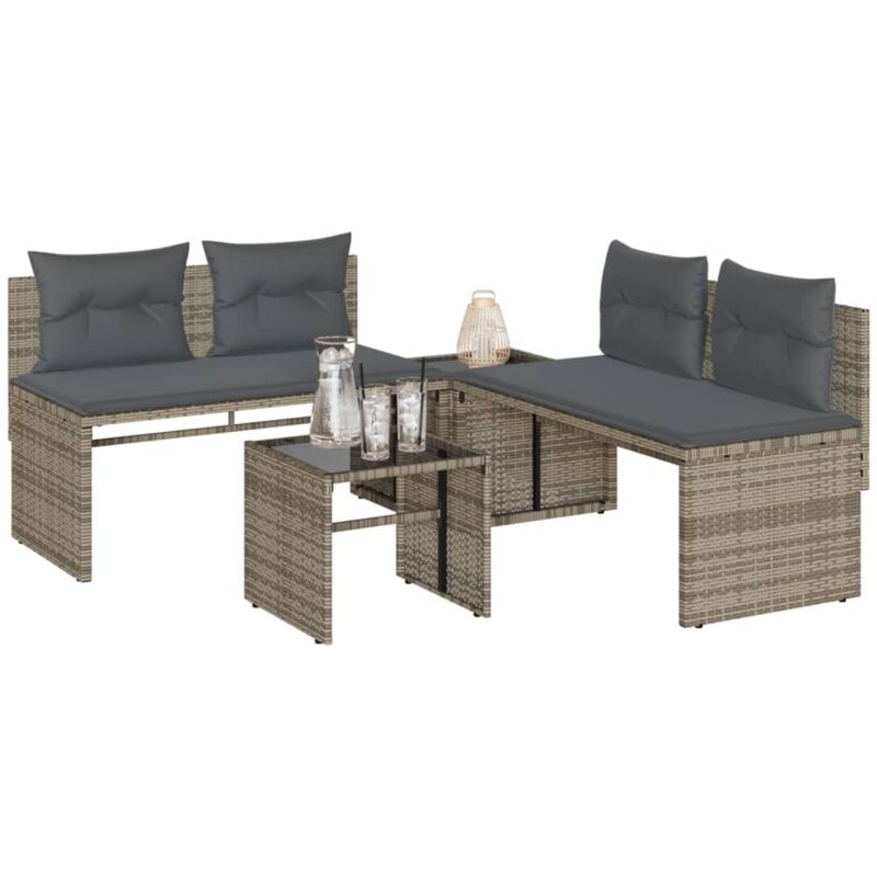 4-tlg. Garten-sofagarnitur Mit Kissen Grau Poly Rattan - Vidaxl