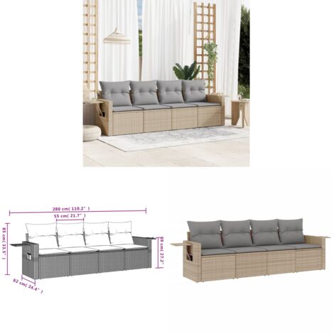 4-tlg. Garten-Sofagarnitur mit Kissen Beige Poly Rattan - Gartenmöbel - PE-Rattan - Outdoor Möbel - Lounge Set - Sofasitzgruppe - Home & Living