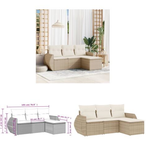 4-tlg. Garten-Sofagarnitur mit Kissen Beige Poly Rattan - Gartenmöbel Set - PE-Rattan Möbel - Outdoor Lounge - Garten Sofa - Gartenstuhl - Home & Living