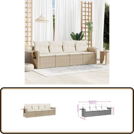 4-tlg. Garten-Sofagarnitur mit Kissen Beige Poly Rattan - Gartenmöbel - Sofasitzgruppe - PE-Rattan Möbel - Outdoor Furniture - Lounge Set