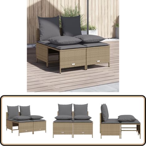 4-tlg. Garten-Sofagarnitur mit Kissen Beige Poly Rattan - Gartensorte - Gartenmöbel Set - Outdoor Lounge - Rattan Sessel - Balkonmöbel