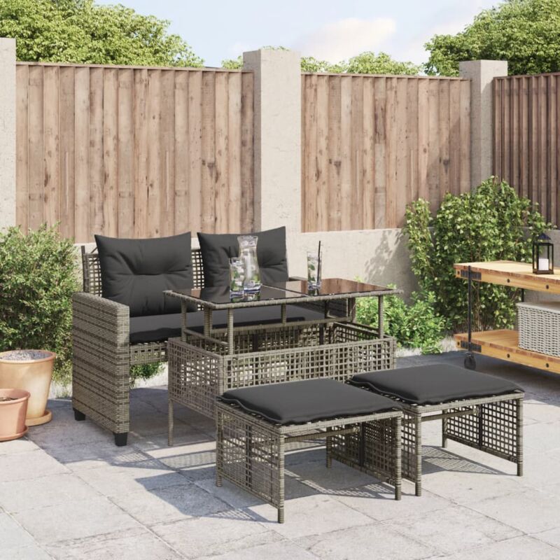 4-tlg. Garten-sofagarnitur Mit Kissen Grau Poly Rattan Glas - Vidaxl