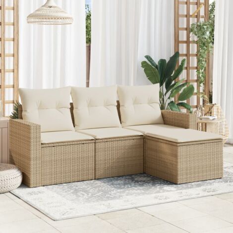 4-tlg. Garten-Sofagarnitur mit Kissen Beige Poly Rattan vidaXL