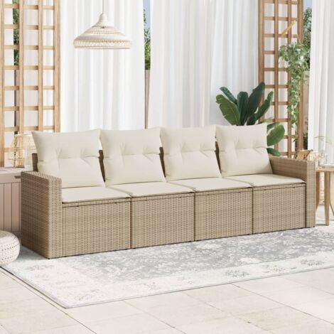 4-tlg. Garten-Sofagarnitur mit Kissen Beige Poly Rattan vidaXL