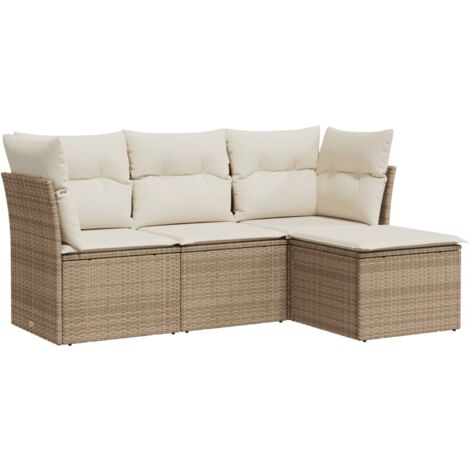4-tlg. Garten-Sofagarnitur mit Kissen Beige Poly Rattan vidaXL