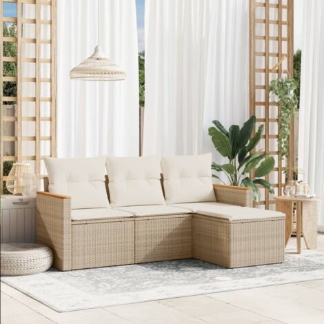 4-tlg. Garten-Sofagarnitur mit Kissen Beige Poly Rattan vidaXL