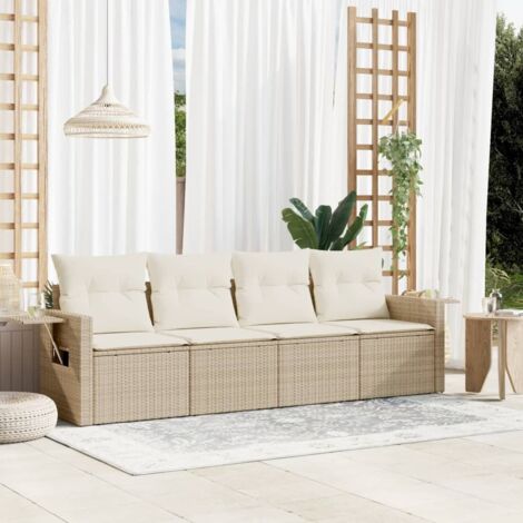 4-tlg. Garten-Sofagarnitur mit Kissen Beige Poly Rattan vidaXL