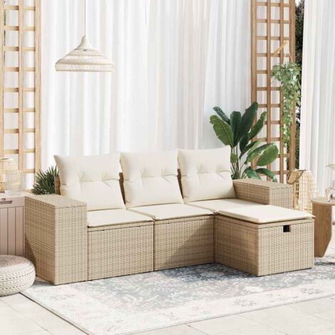 4-tlg. Garten-Sofagarnitur mit Kissen Beige Poly Rattan vidaXL