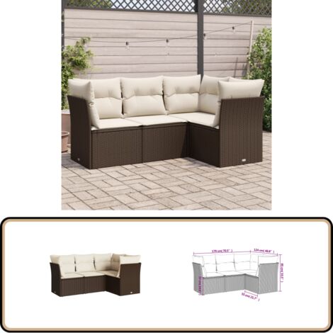 4-tlg. Garten-Sofagarnitur mit Kissen Braun Poly Rattan - Esszimmergarnitur - Sofa Set - Gartenmöbel - Outdoor Möbel - Lounge Sofa