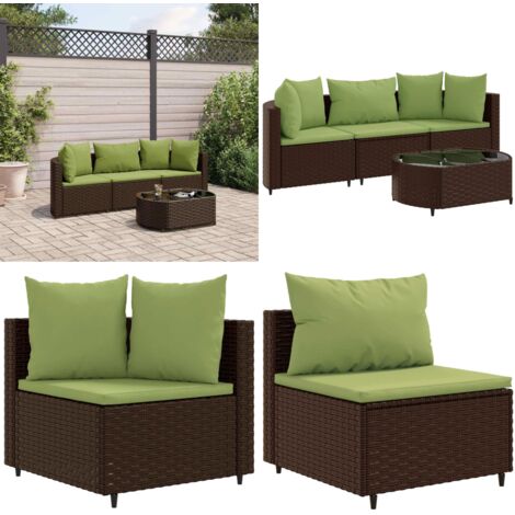 4-tlg. Garten-Sofagarnitur mit Kissen Braun Poly Rattan - Gartengestelle - Gartenmöbelset - PE-Rattan Möbel - Outdoor Sofa - Lounge Set - Home & Living