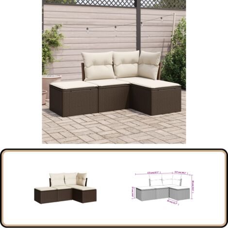 4-tlg. Garten-Sofagarnitur mit Kissen Braun Poly Rattan - Gartenmöbel - Esszimmergarnituren - Outdoor Möbel - Lounge Set - Rattan Sofa