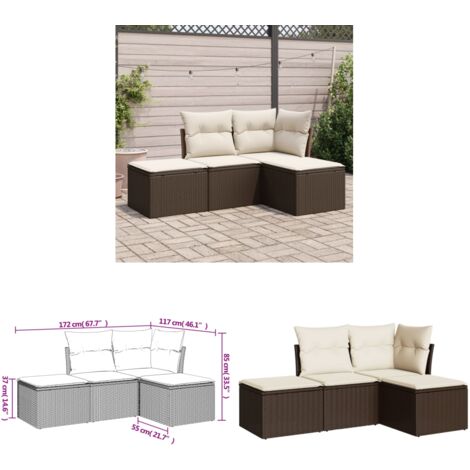 4-tlg. Garten-Sofagarnitur mit Kissen Braun Poly Rattan - Gartenmöbel - Esszimmergarnituren - Outdoor Möbel - Lounge Set - Rattan Sofa - Home & Living