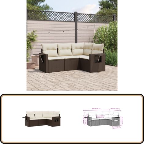 4-tlg. Garten-Sofagarnitur mit Kissen Braun Poly Rattan - Gartenmöbel - PE-Rattan Möbel - Outdoor Lounge Set - Gartenlounge - Sofasatz
