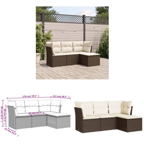 4-tlg. Garten-Sofagarnitur mit Kissen Braun Poly Rattan - Gartenmöbel Set - PE-Rattan Möbel - Outdoor Sofa - Lounge Set - Gartenlounge - Home & Living