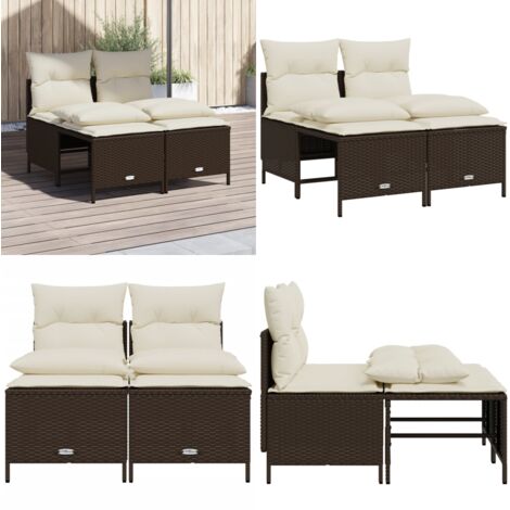 4-tlg. Garten-Sofagarnitur mit Kissen Braun Poly Rattan - Gartenmöbel - Sofa Set - Rattan Gartenmöbel - Gartenlounge - Esszimmerset - Home & Living