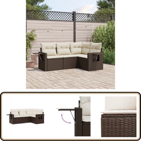 4-tlg. Garten-Sofagarnitur mit Kissen Braun Poly Rattan - Gartenmöbel - Sofagarnitur - Rattan Möbel - Outdoor Möbel - Lounge Set