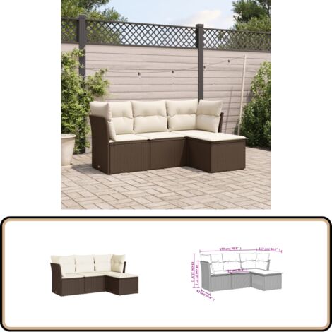 4-tlg. Garten-Sofagarnitur mit Kissen Braun Poly Rattan - Gartensofas - Outdoor Möbel - Lounge Set - Gartenlounge - Rattan Sofa