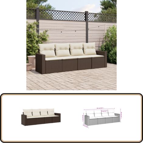 4-tlg. Garten-Sofagarnitur mit Kissen Braun Poly Rattan - Gartensorgsgarnitur - Outdoor Möbel - Lounge Set - Gartenlounge - Rattan Sofa